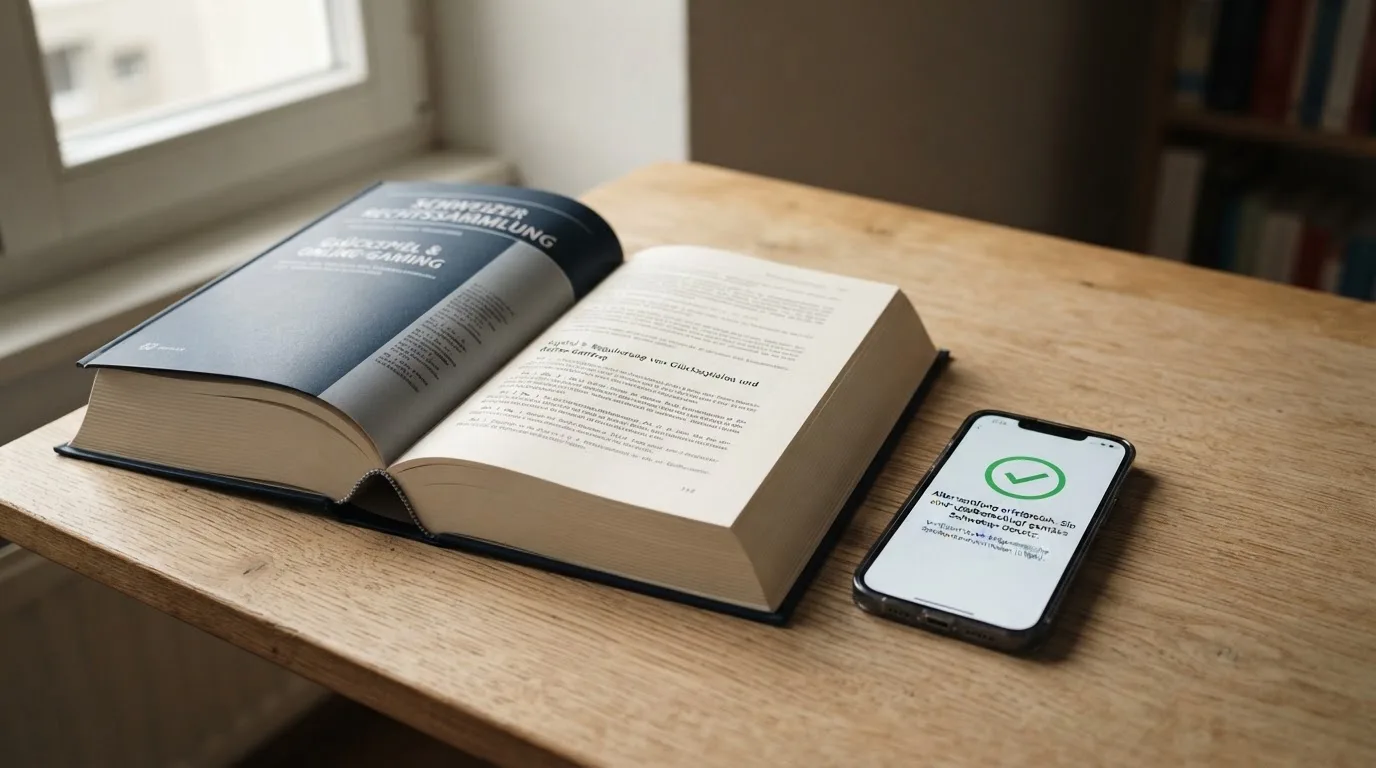 Amtliches Schreiben mit Stempel auf einem Schreibtisch neben einem Gesetzbuch — 20 freispiele ohne einzahlung
