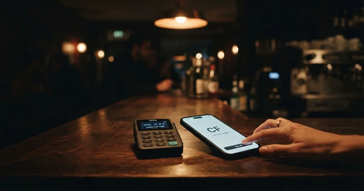 Kartenterminal und Smartphone mit einer ausstehenden Zahlungsbenachrichtigung — 30 franken bonus ohne einzahlung casino