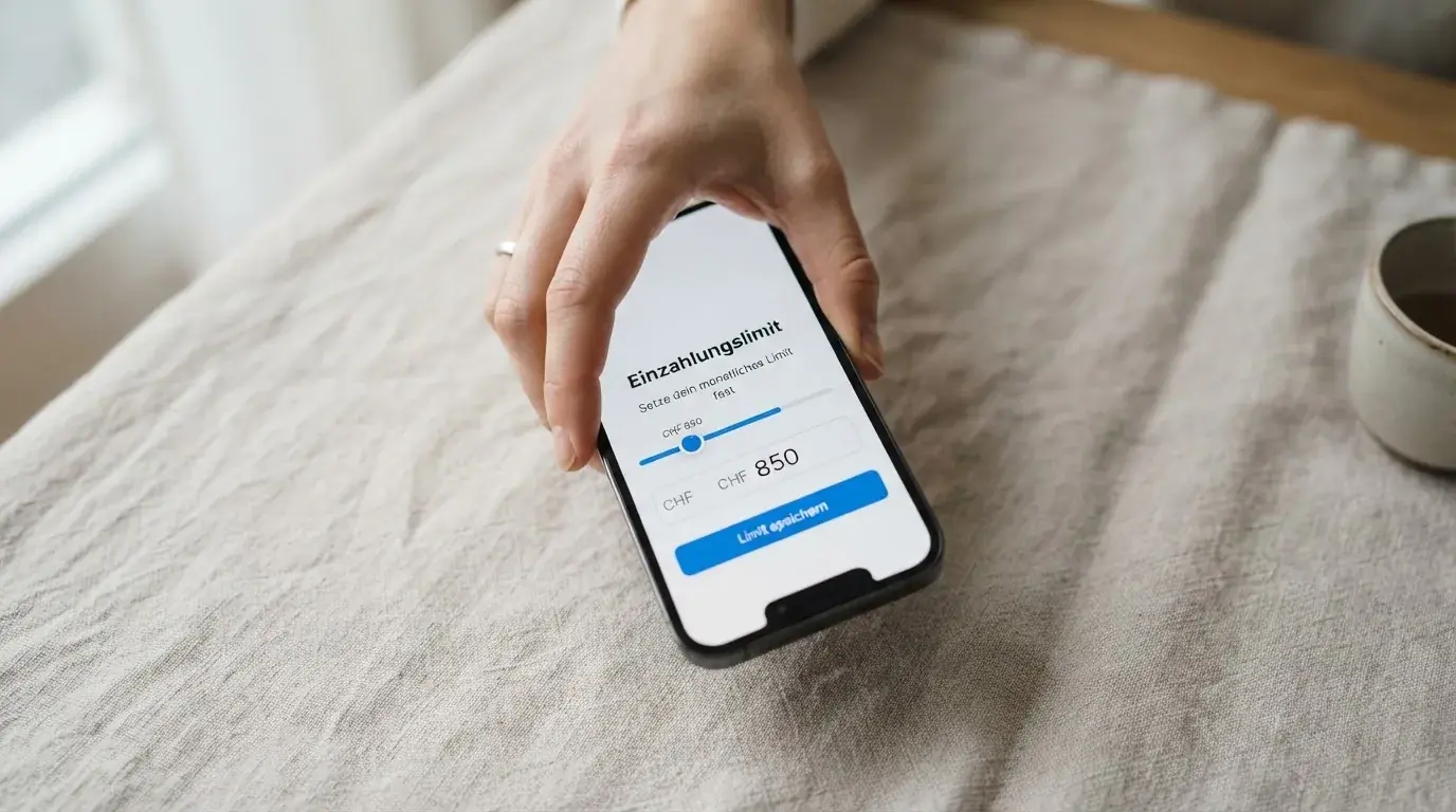 Hand hält ein Smartphone mit einem Formular zur Einzahlungsgrenze, ruhige Stimmung — beste online casino ausland