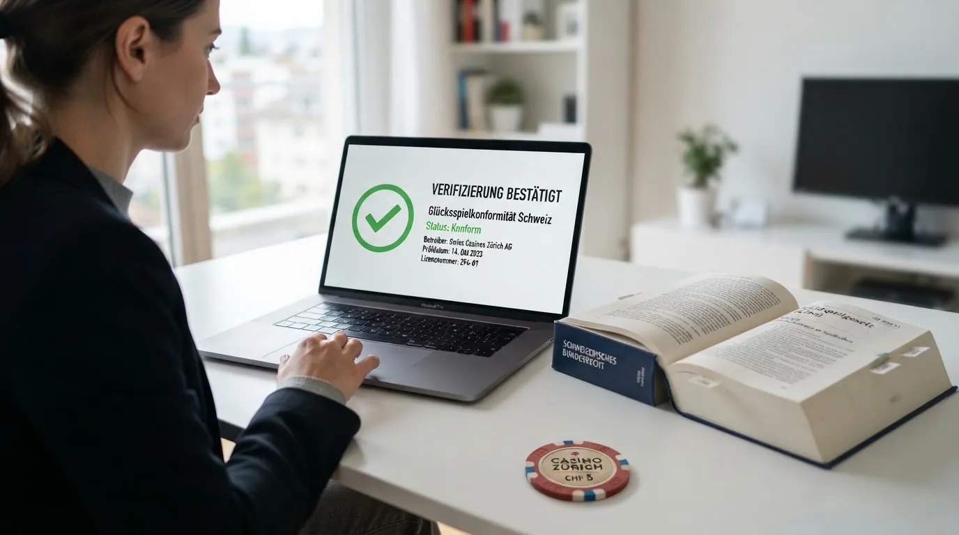 Amtliches Schreiben mit Stempel auf einem Schreibtisch neben einem Gesetzbuch — beste online casino schweiz
