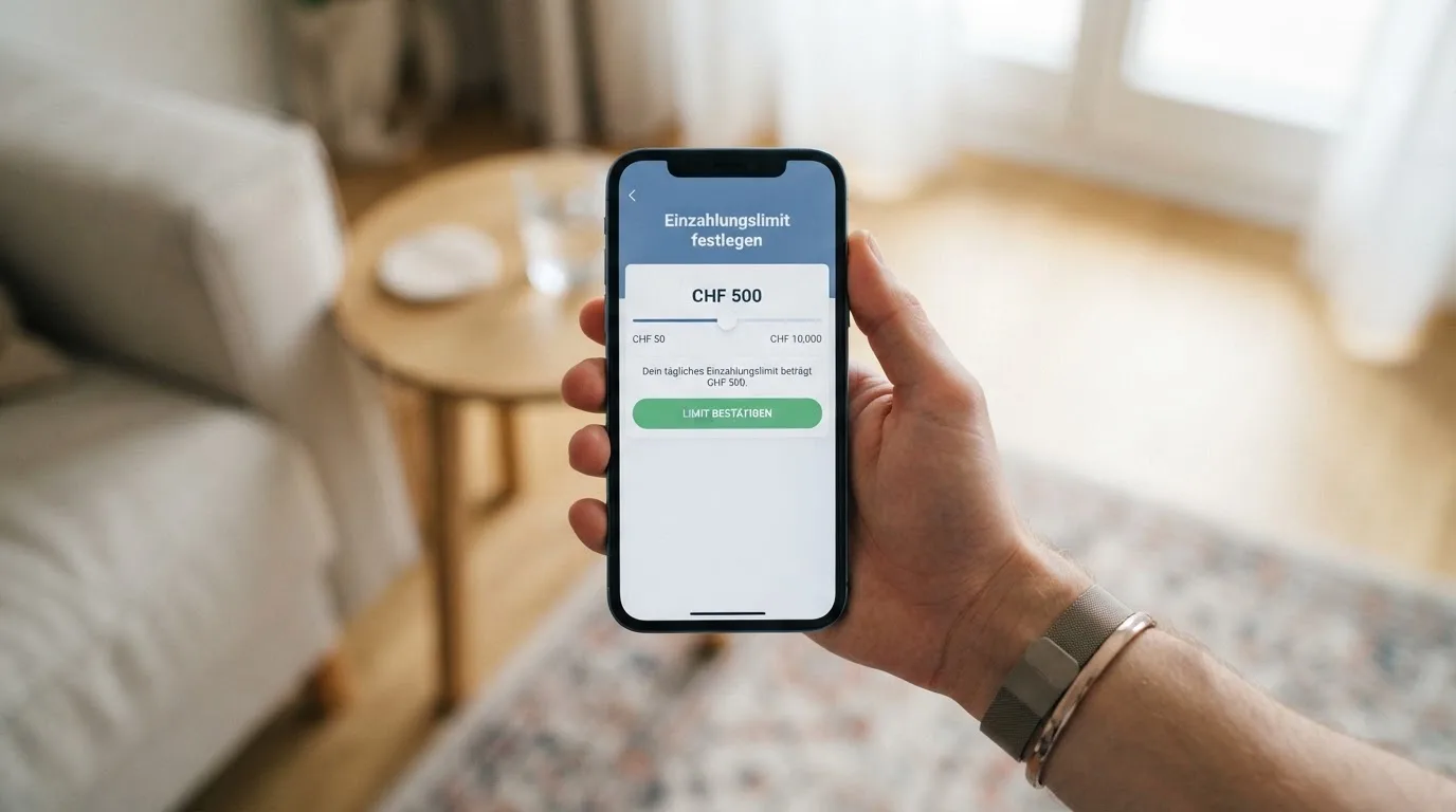 Hand hält ein Smartphone mit einem Formular zur Einzahlungsgrenze, ruhige Stimmung — beste online casinos echtgeld