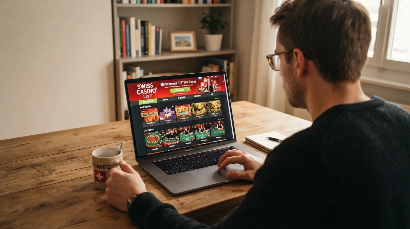 Person am Laptop liest eine Übersichtsseite zu Geldspielen im Internet — beste online spielothek casinos