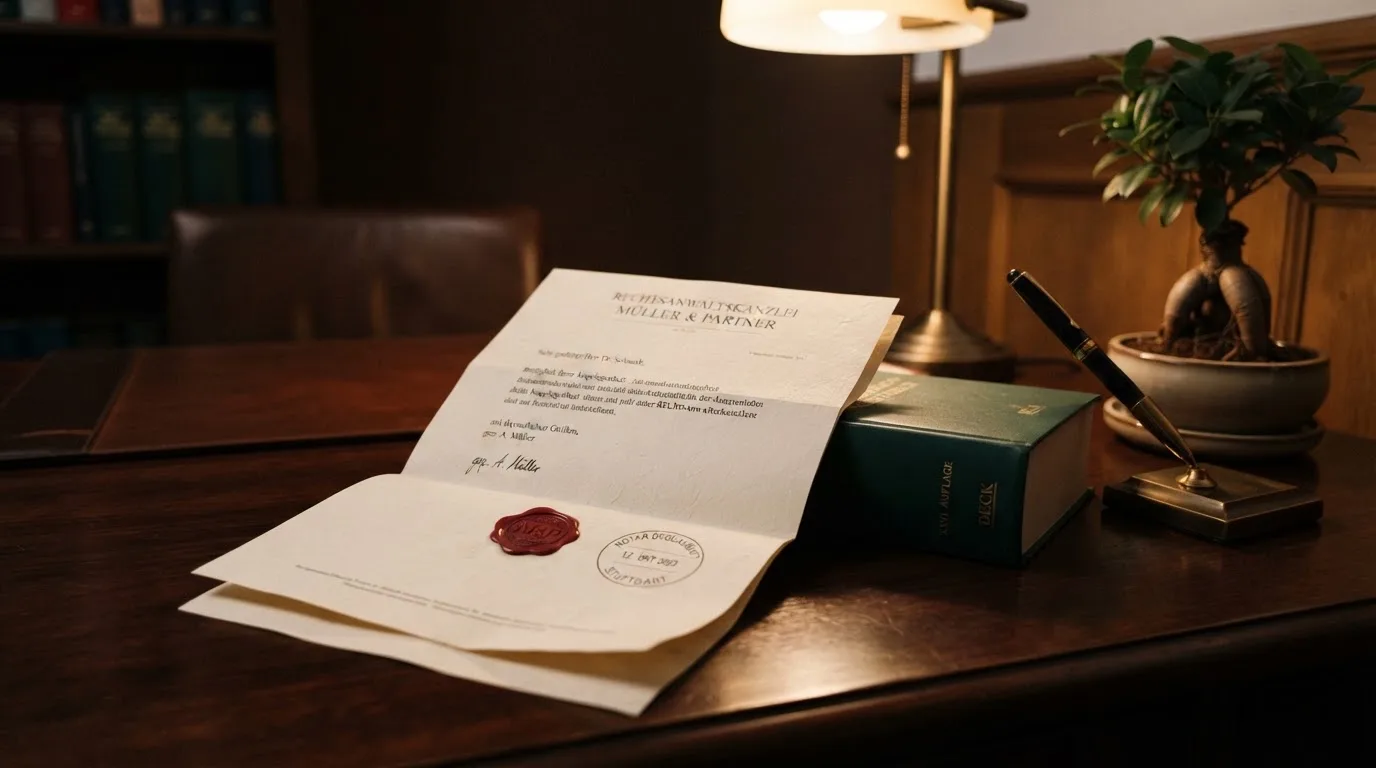 Amtliches Schreiben mit Stempel auf einem Schreibtisch neben einem Gesetzbuch — online casino einzahlungsbonus